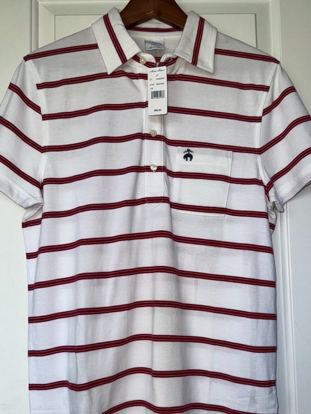 Brooks Brothers NWT 1818 Slim Fit Burgundy and White Striped Pique Polo